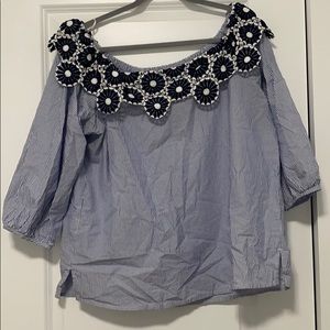 LOFT off the shoulder blue/white blouse!